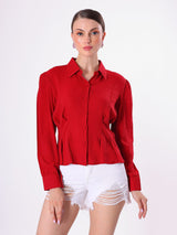 Solid Red Top With Point collar & Full Sleeve