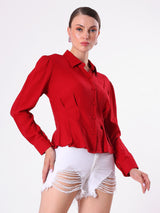 Solid Red Top With Point collar & Full Sleeve