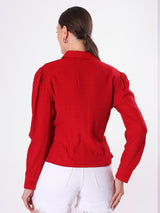 Solid Red Top With Point collar & Full Sleeve
