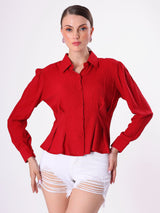 Solid Red Top With Point collar & Full Sleeve