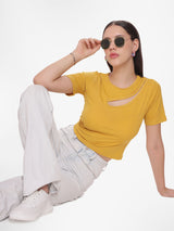 Solid Yellow keyhole Neck Crop Top