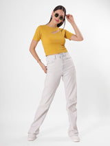 Solid Yellow keyhole Neck Crop Top