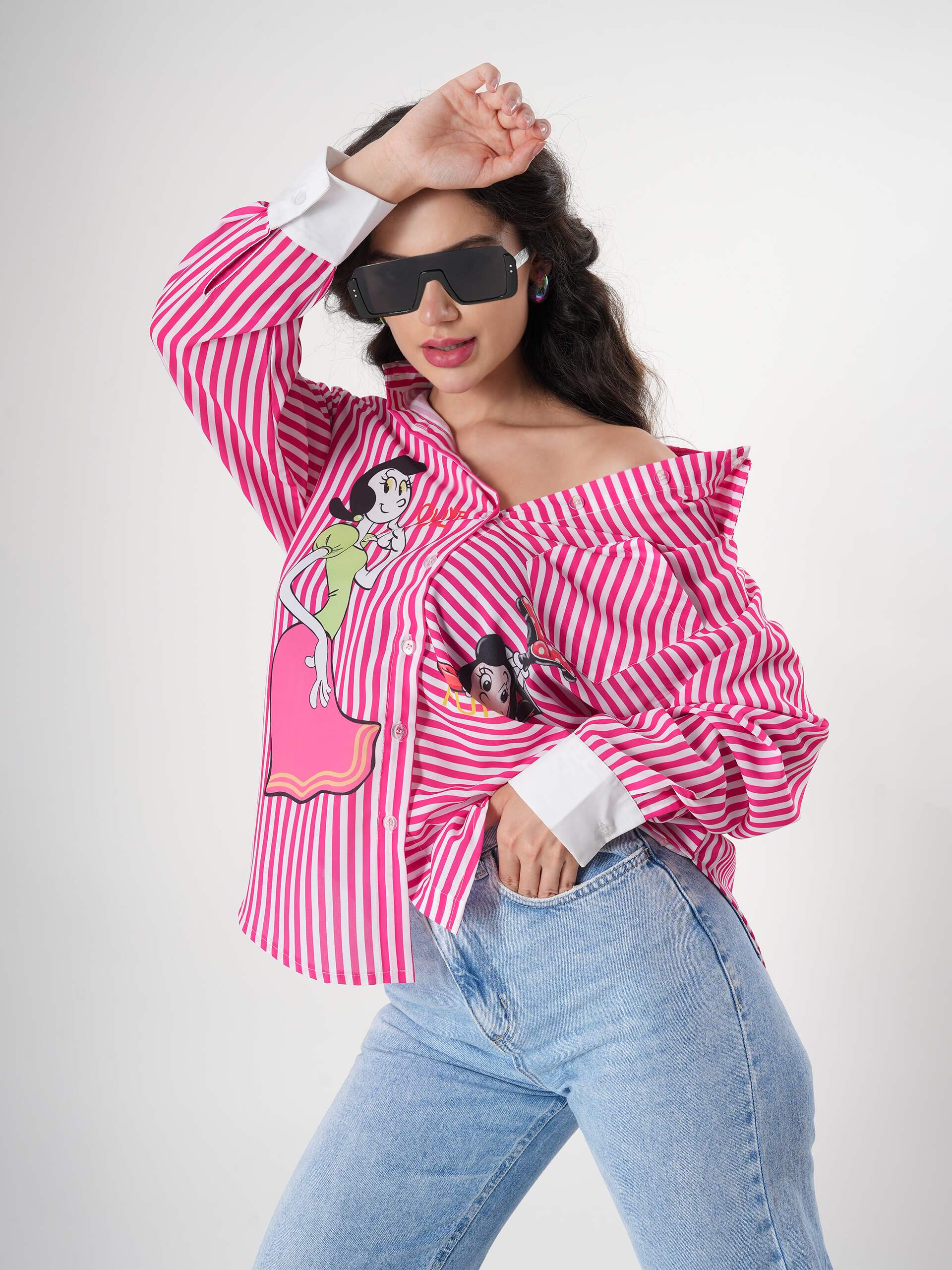 Stripped Pink Shirt With Full Sleeve & Point Collar