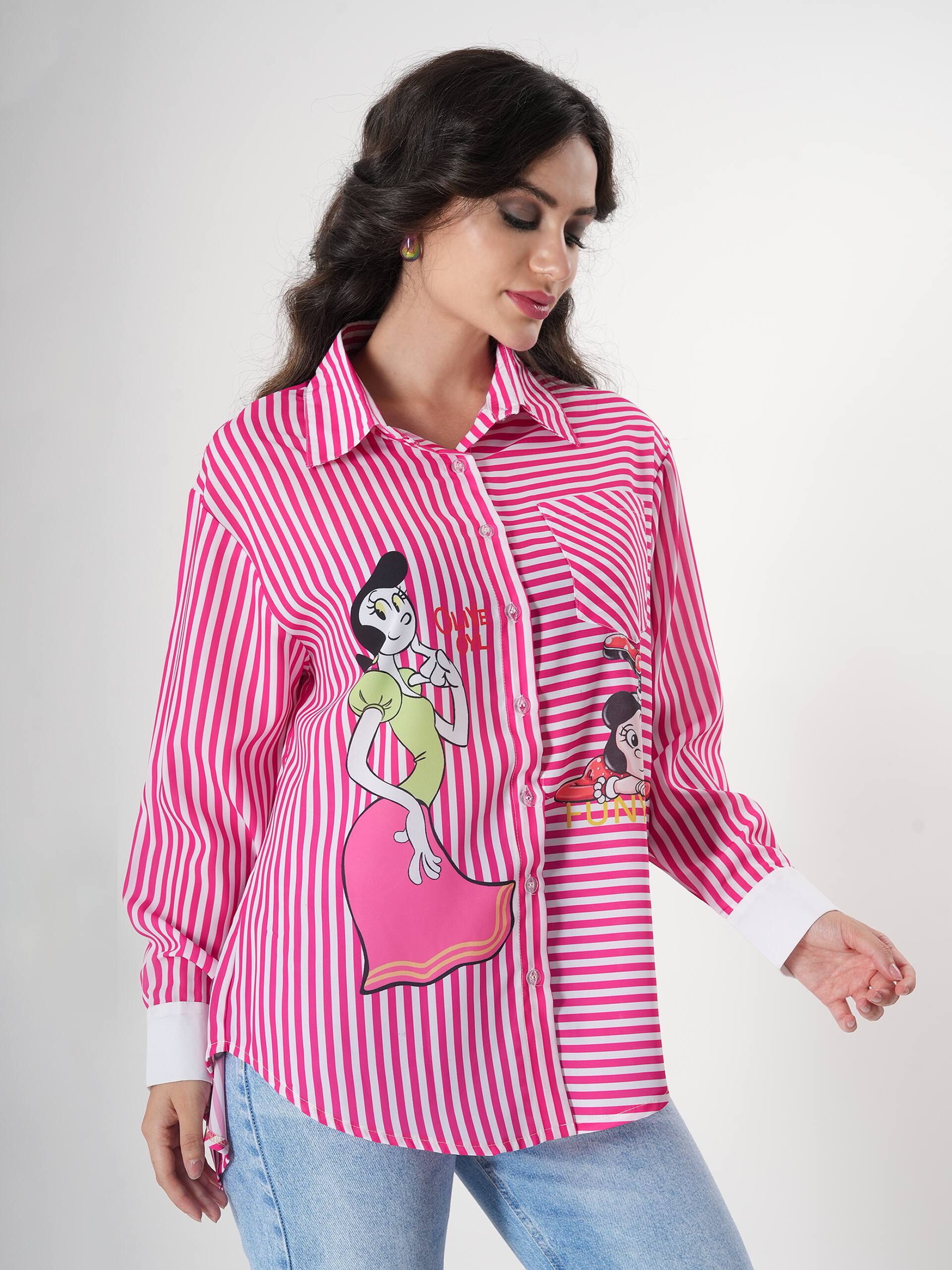 Stripped Pink Shirt With Full Sleeve & Point Collar