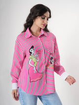 Stripped Pink Shirt With Full Sleeve & Point Collar