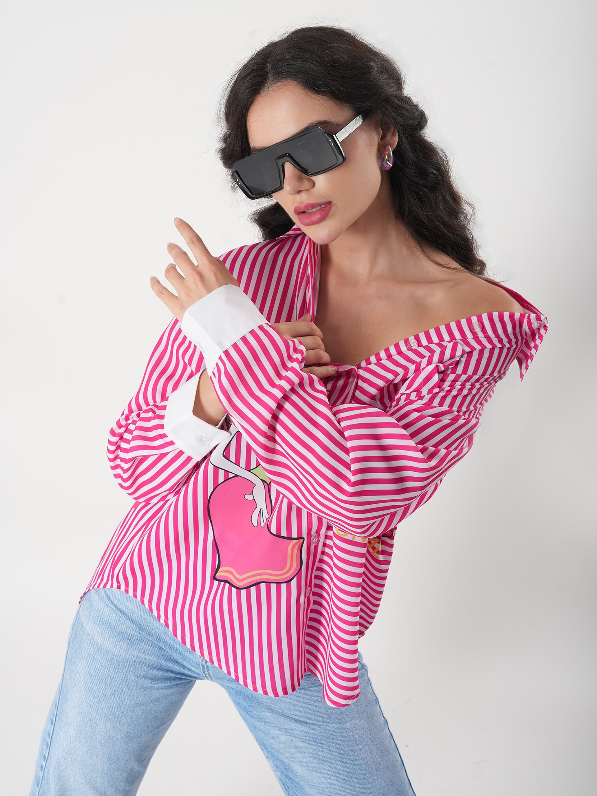 Stripped Pink Shirt With Full Sleeve & Point Collar
