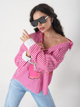 Stripped Pink Shirt With Full Sleeve & Point Collar