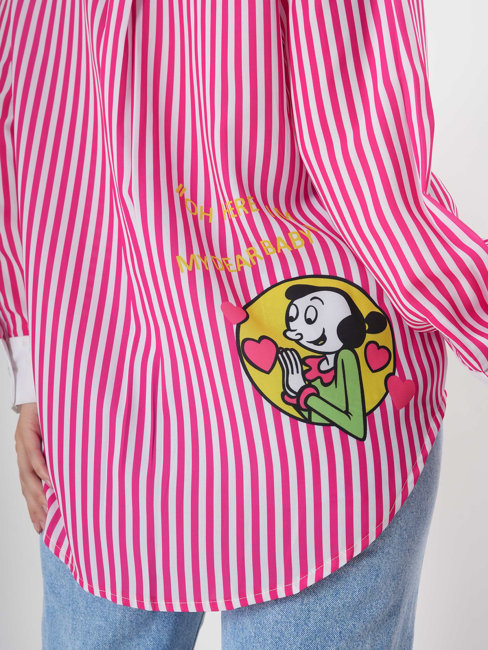 Stripped Pink Shirt With Full Sleeve & Point Collar
