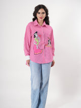 Stripped Pink Shirt With Full Sleeve & Point Collar