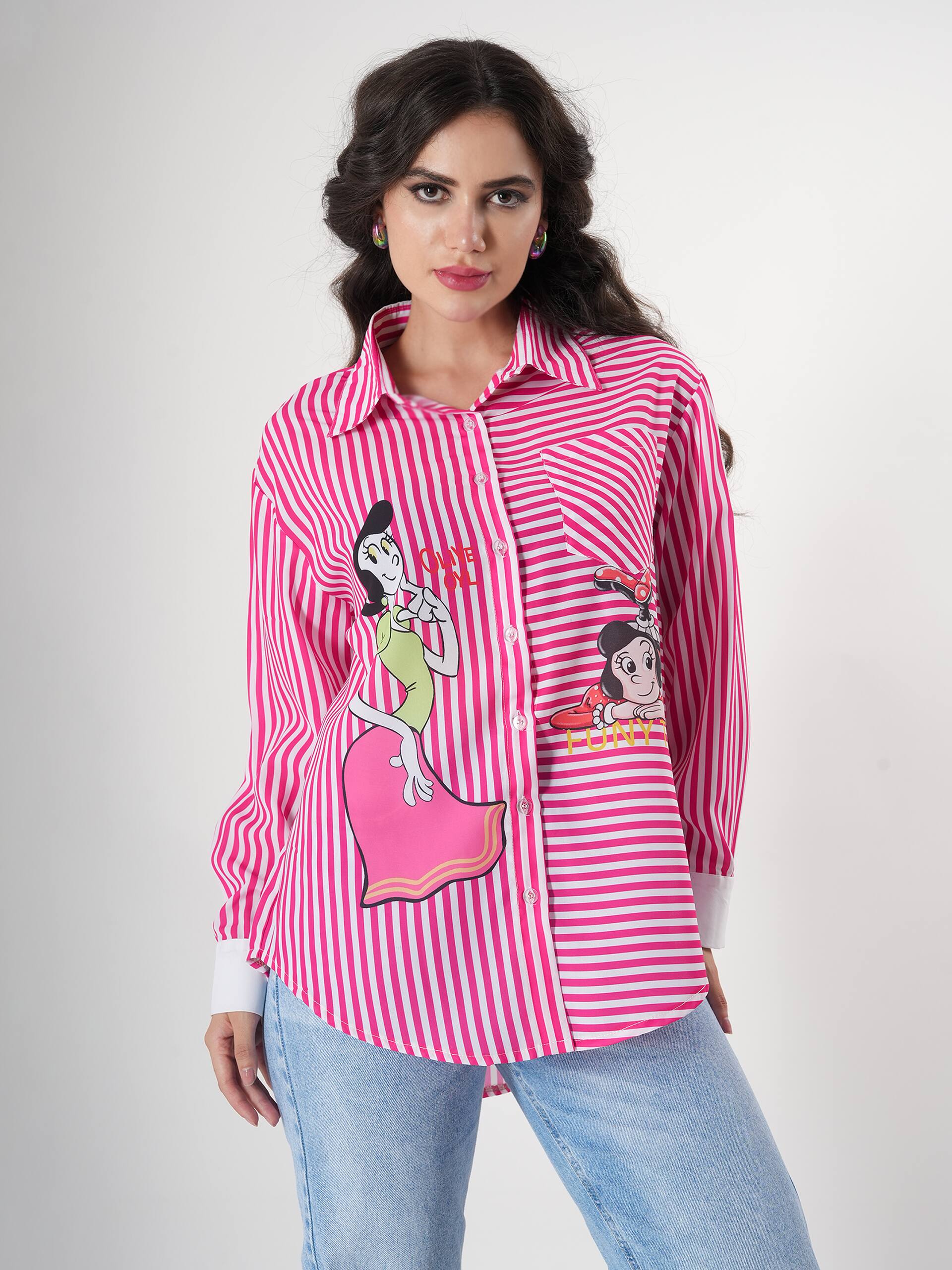 Stripped Pink Shirt With Full Sleeve & Point Collar