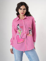 Stripped Pink Shirt With Full Sleeve & Point Collar