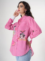 Stripped Pink Shirt With Full Sleeve & Point Collar