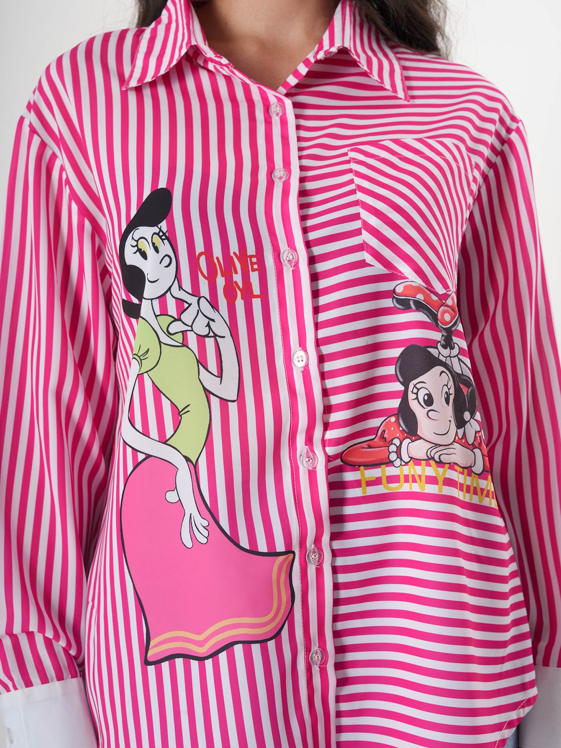 Stripped Pink Shirt With Full Sleeve & Point Collar