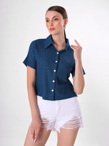 Textured Check Shirt With Half Sleeve & Point Collar