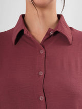 Textured Maroon Full Sleeve Shirt