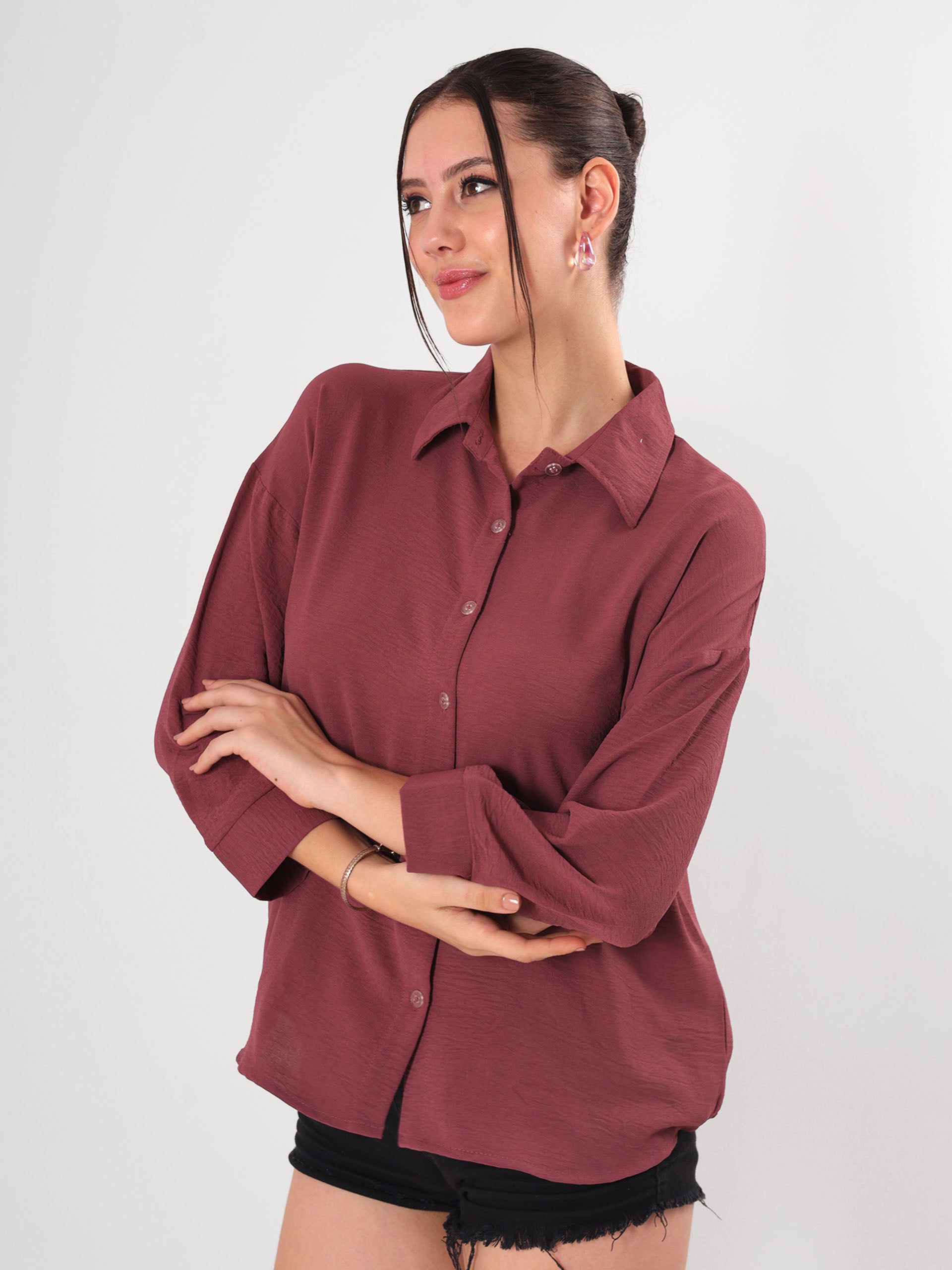 Textured Maroon Full Sleeve Shirt