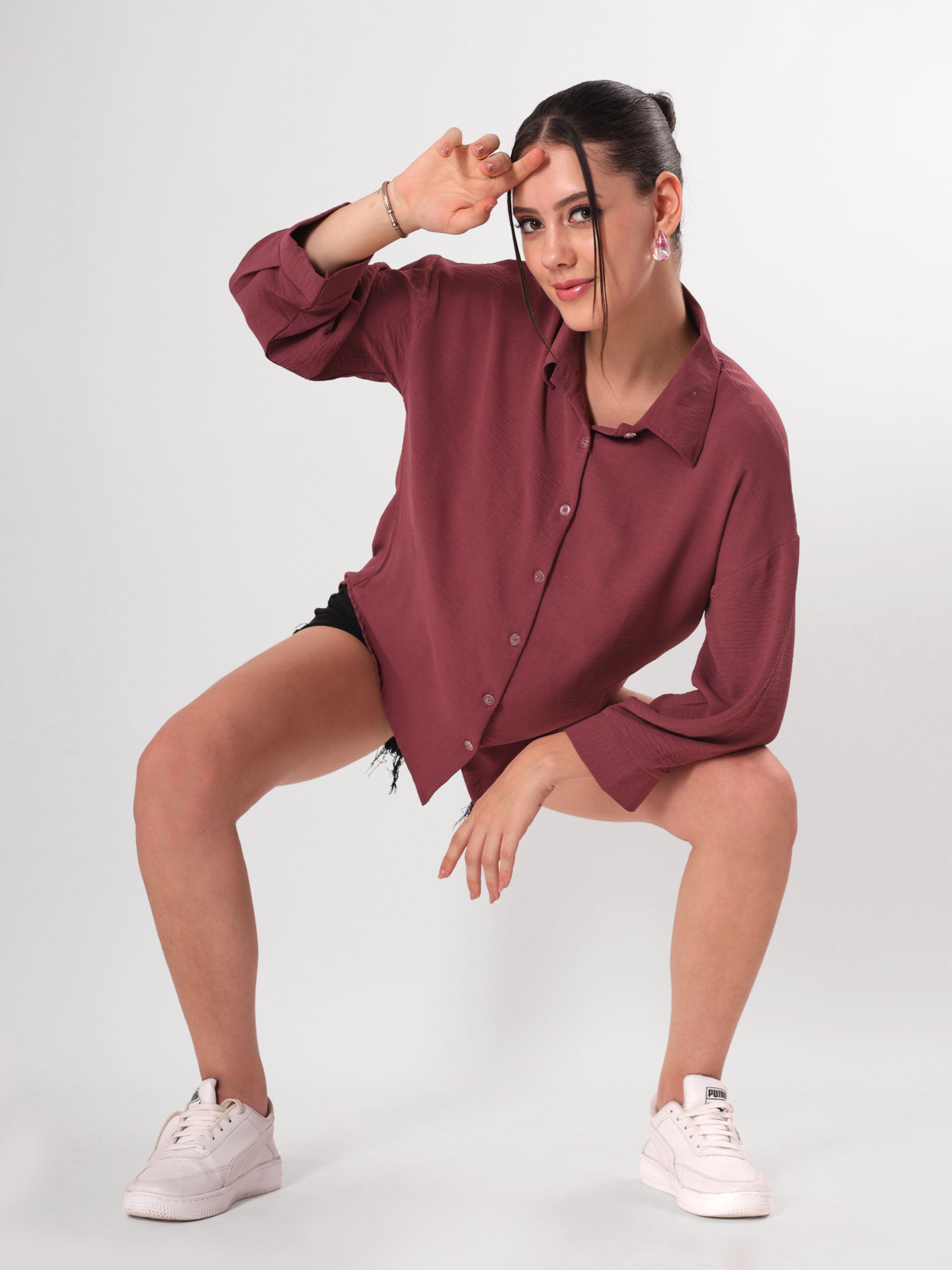 Textured Maroon Full Sleeve Shirt