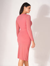 Textured Pink Side Pleated Midi Dress