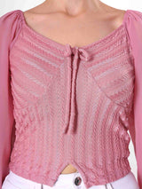 Textured Pink Top With Poet Sleeve