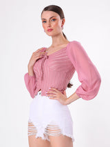 Textured Pink Top With Poet Sleeve