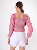 Textured Pink Top With Poet Sleeve