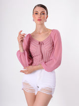 Textured Pink Top With Poet Sleeve