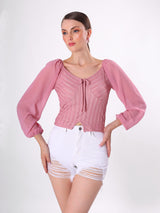 Textured Pink Top With Poet Sleeve