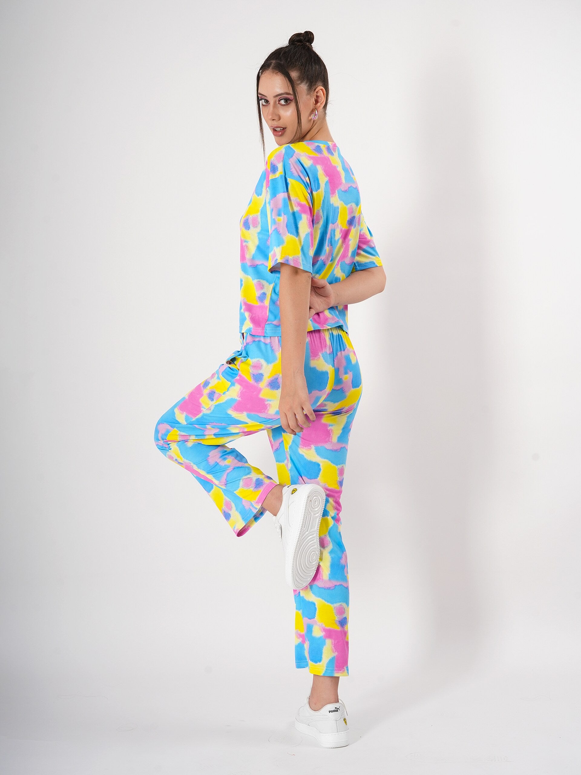 Tie & Dye Cord Set with Round Neck & Half Sleeve
