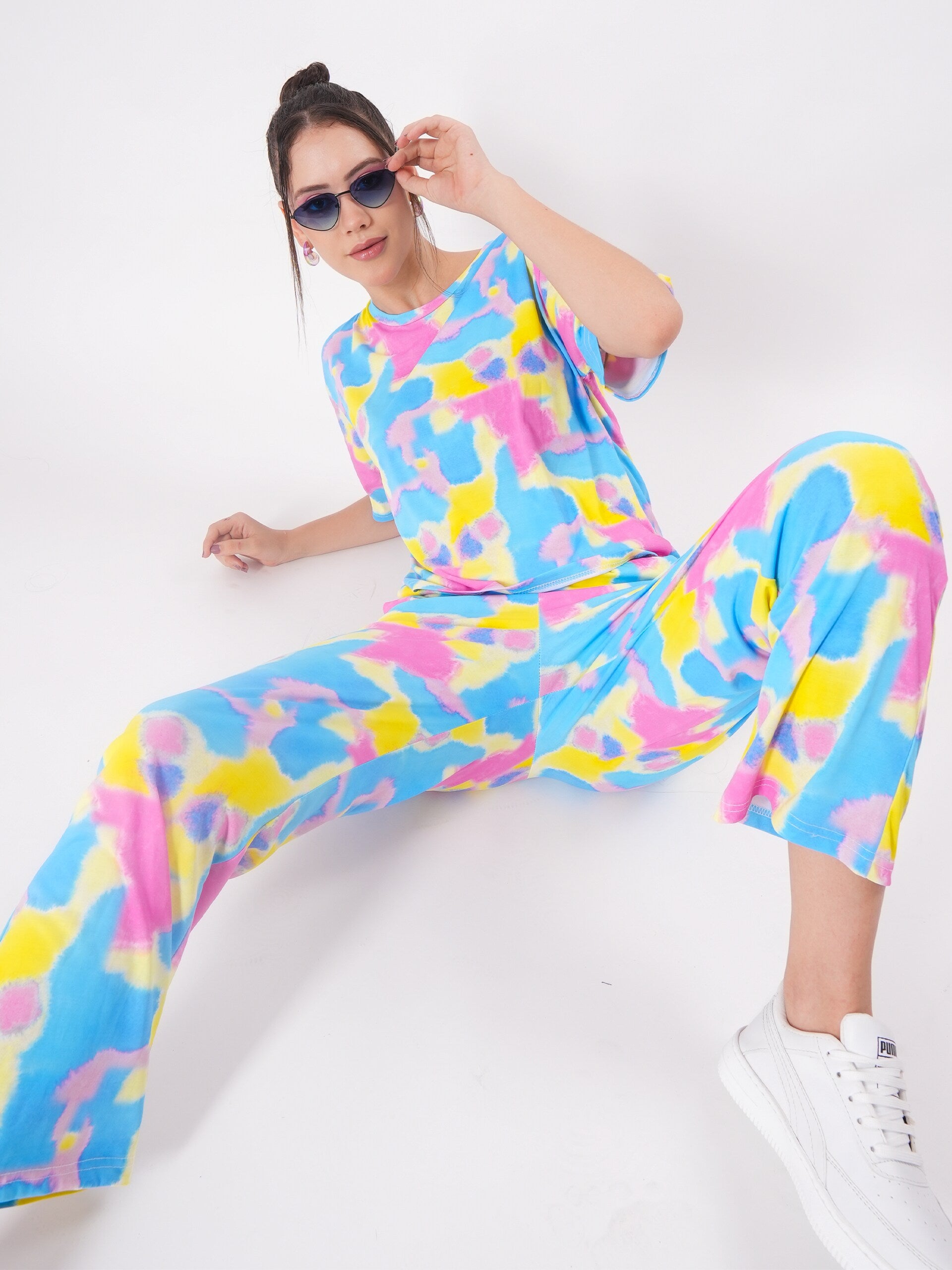 Tie & Dye Cord Set with Round Neck & Half Sleeve-8