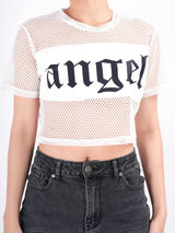 White Printed Mesh Top