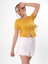 Yellow Front Slit Top With Adjustable Strings