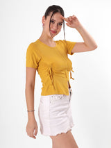 Yellow Front Slit Top With Adjustable Strings