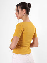 Yellow Front Slit Top With Adjustable Strings