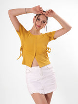 Yellow Front Slit Top With Adjustable Strings