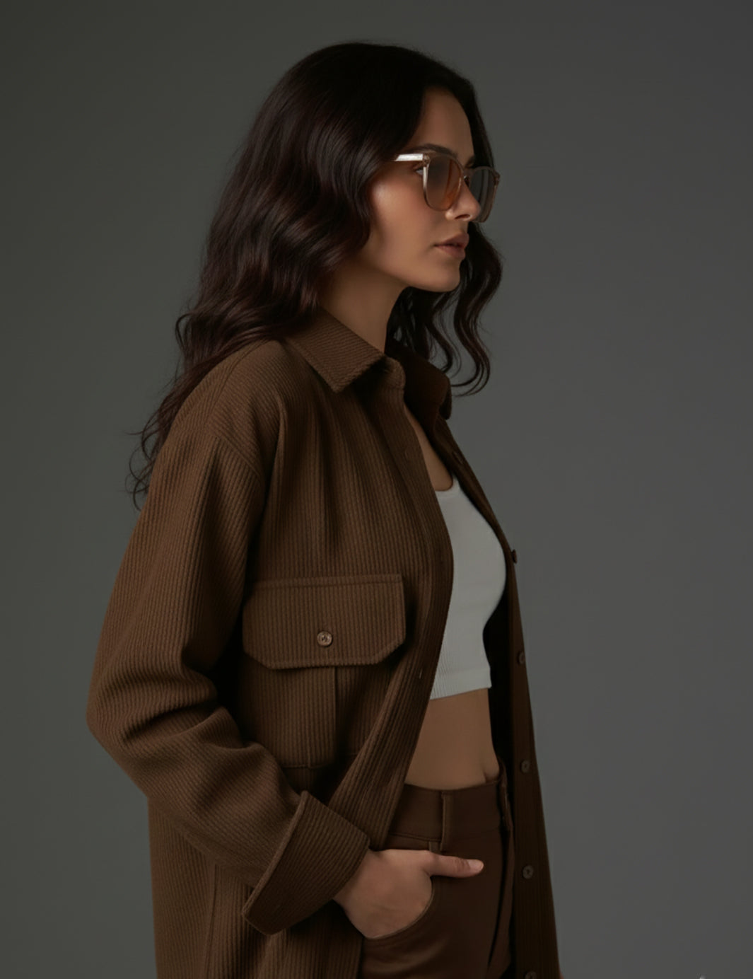 Clobug Women Full Sleeve Oversized Corduroy Shirt