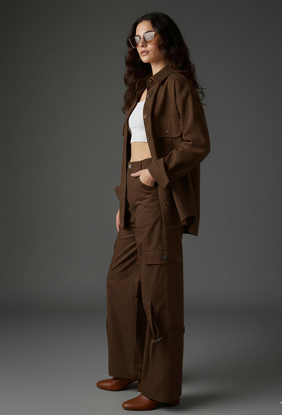 Clobug Women Full Sleeve Oversized Corduroy Shirt