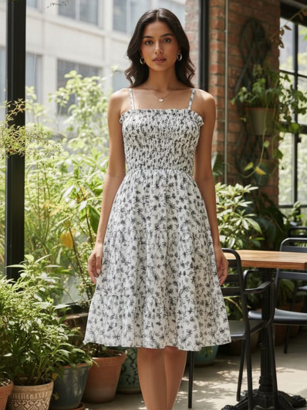 Clobug Women Sweethear Neck Printed Sleeveless Dress