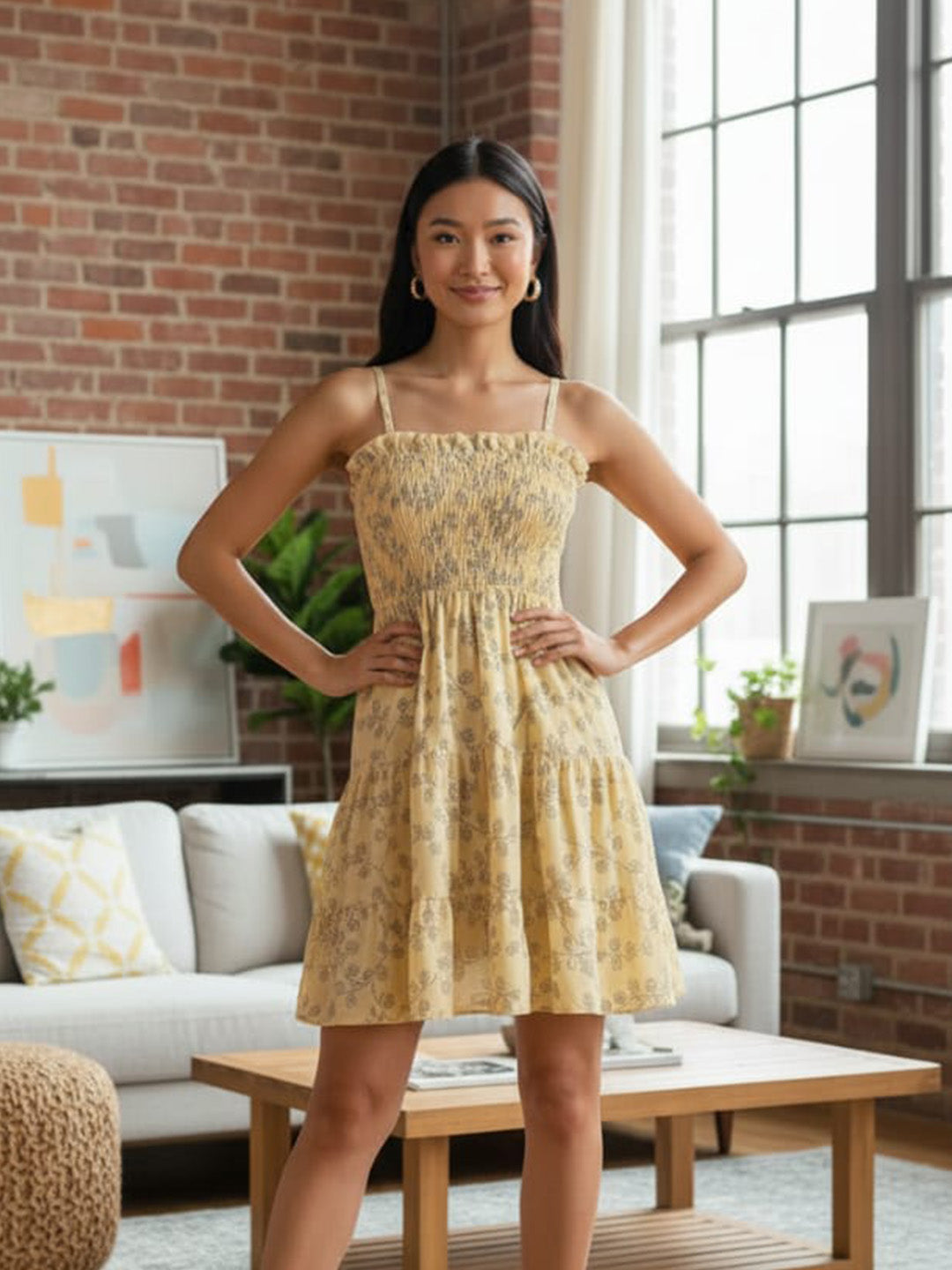 Clobug Women Sweethear Neck Printed Sleeveless Dress