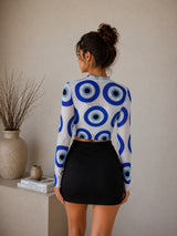 Clobug Women Full Sleeve Eye Print Top