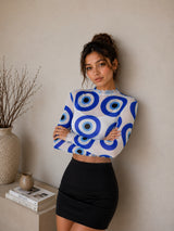 Clobug Women Full Sleeve Eye Print Top