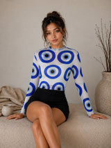 Clobug Women Full Sleeve Eye Print Top