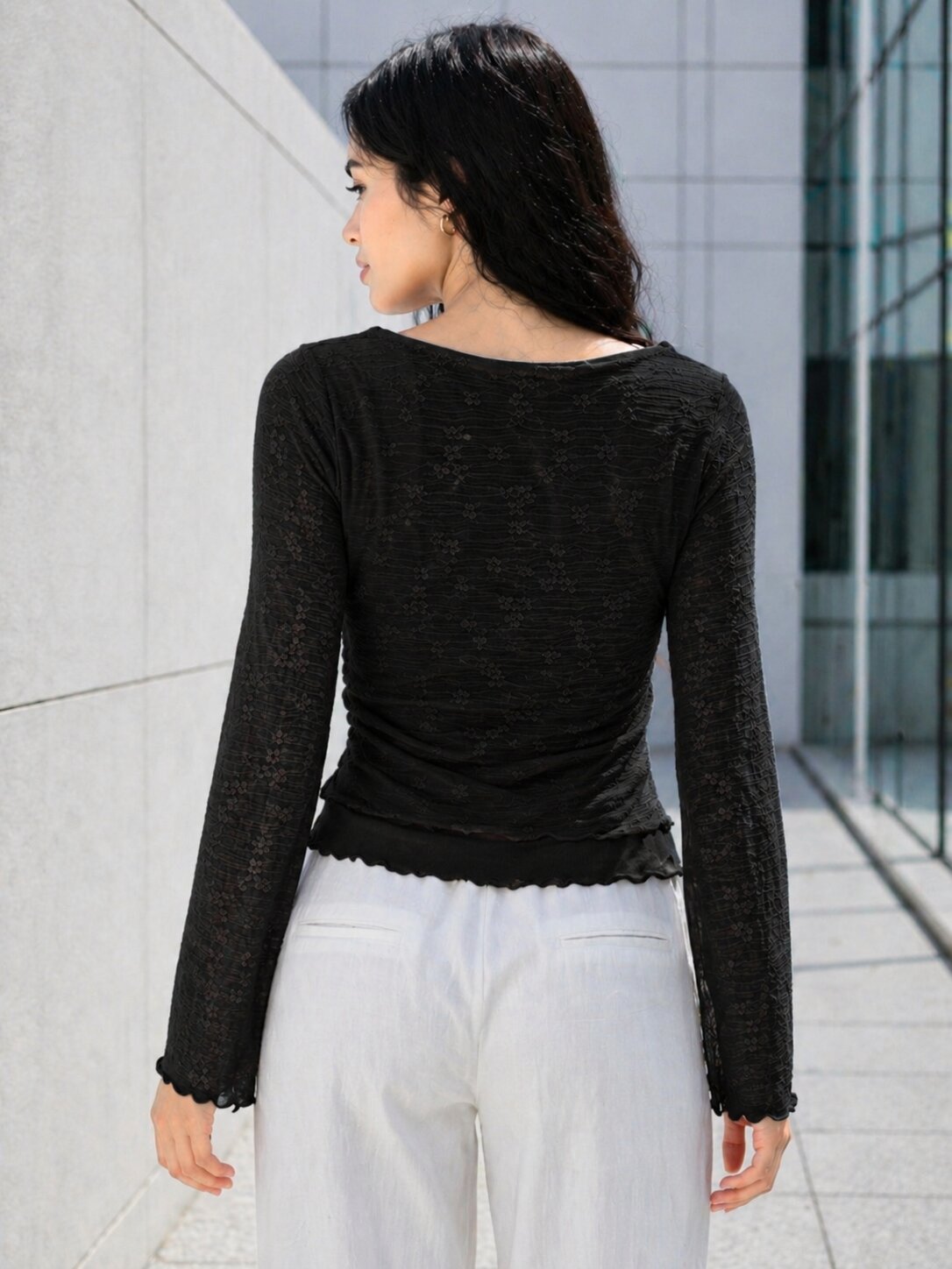 Clobug Women Full Sleeve Mesh Top