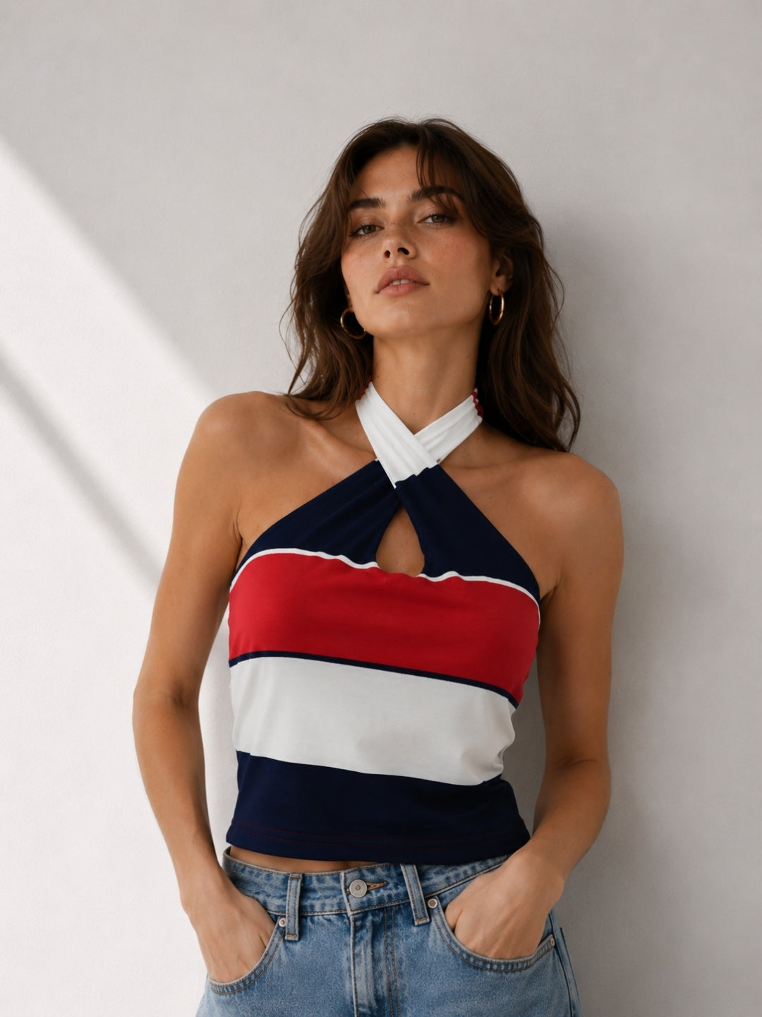 Women's Colorblock Cotton Blend Top