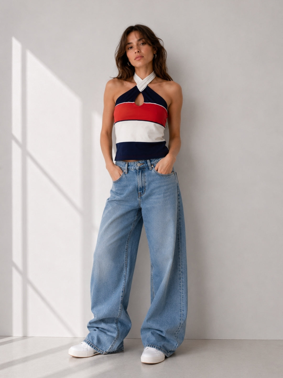 Women's Colorblock Cotton Blend Top