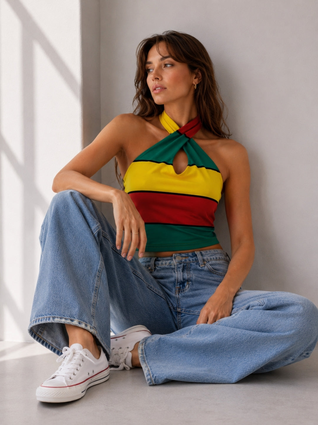 Women's Colorblock Cotton Blend Top