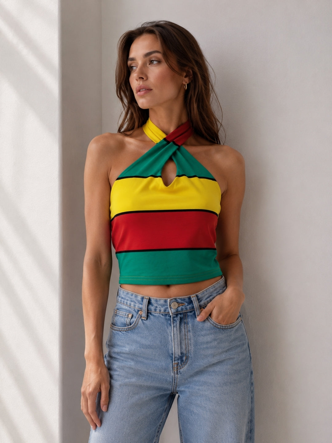 Women's Colorblock Cotton Blend Top