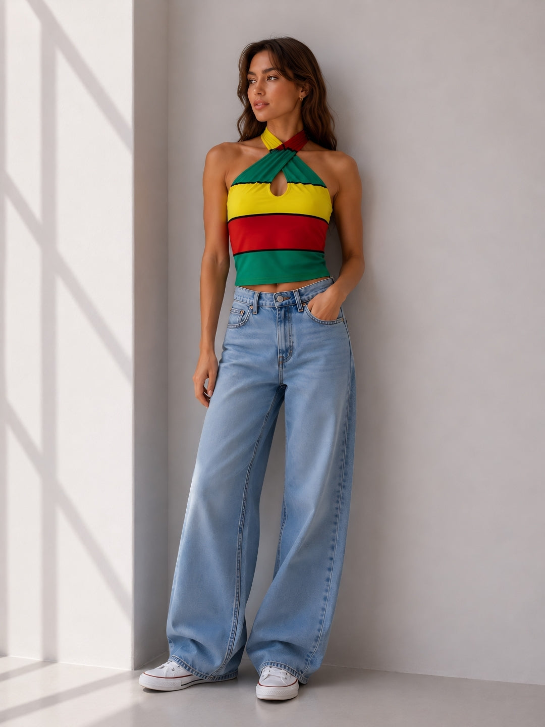 Women's Colorblock Cotton Blend Top