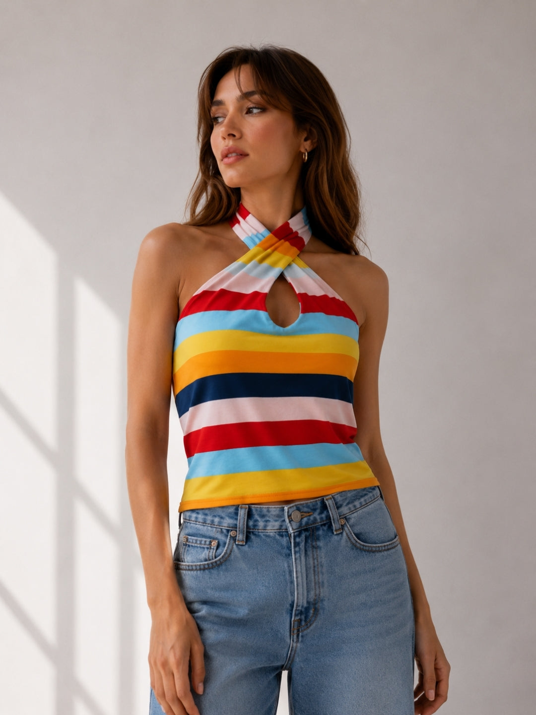 Women's Colorblock Cotton Blend Top