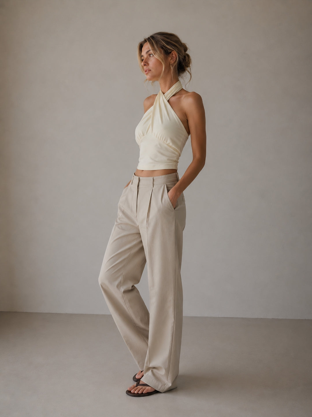 Women's White Halter Neck Top