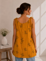 Women Typography Print Tie-Up Shoulder Sleeveless Short Kurti